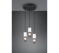 TOSH SOSPENSIONE 3 CILINDRI GABBIA METALLO NERO OPACO E LEGNO BIANCO ANTICO D. 28CM ATTACCO E27