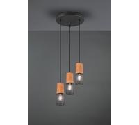 TOSH SOSPENSIONE 3 CILINDRI GABBIA METALLO NERO OPACO E LEGNO D. 28CM ATTACCO E27