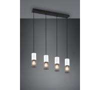 TOSH SOSPENSIONE 4 CILINDRI GABBIA METALLO NERO OPACO E LEGNO BIANCO ANTICO L. 65CM ATTACCO E27
