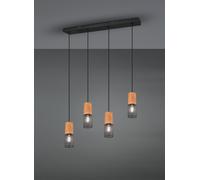 TOSH SOSPENSIONE 4 CILINDRI GABBIA METALLO NERO OPACO E LEGNO L. 65CM ATTACCO E27