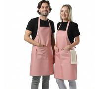 TOSHE Grembiule da cucina in cotone resistente all'acqua con grembiule regolabile per donne con tasche, grembiule da cucina (confezione da 2, rosa cipria)