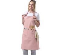 TOSHE Grembiule da cucina in cotone resistente alle gocce d'acqua, con grembiule regolabile da donna con tasche, 10 opzioni di colore rosa cipria (rosa cipria)