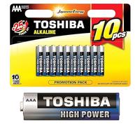 Toshiba 10 batterie AAA, batterie alcaline LR03 1,5 V, ultra lunga durata, 10 anni di conservazione, ideali per telecomandi, giocattoli, dispositivi elettronici, 40700111