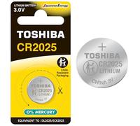 Toshiba Batteria CR2025 a bottone, batteria al litio 3V, ultra lunga durata, 10 anni di conservazione, senza mercurio, ideale per telecomandi, dispositivi collegati, calcolatrici, chiavi di auto