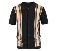 TOSHIKII Polo da Uomo Vintage da Uomo a Maniche Corte a Righe da Lavoro Polo da Golf Pullover