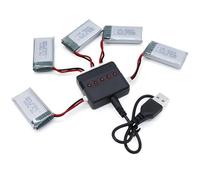 Tosiicop Batteria Lipo da 3,7 V, 400 mAh, ricaricabile, 5 pezzi, con caricatore USB 5 in 1, per Syma Q11, H99 W, H31, H6C, H98, TR-C385, TR-P51, TR-F22, AT-96, quadcopter parti aereo (5 pezzi, 3,7 V