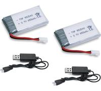 Tosiicop Batteria Lipo da 3,7 V, 650 mAh, ricaricabile, 2 pezzi, con spina USB XH2.54, caricatore per SYMA X5 Serial UVA, Quadcopter Drones SYMA X5C X5SW X5SC WLtoys V252 XT Flyer