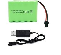 Tosiicop Batteria NiMH da 6 V, 2400 mAh, batterie AA ricaricabili per auto radiocomandate con spina SM-2P a 2 pin e cavo di ricarica USB per batterie RC Truck Car Stunt Vehicles (batteria da 6 V 2400