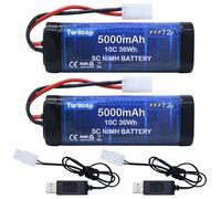 Tosiicop Batteria per auto radiocomandata da 7,2 V 5000 mAh, batterie ricaricabili NiMH da 7,2 Volt con connettore Tamiya, per telecomando auto, Monster Truck, Buggy, Truggy, Barca, Serbatoio e