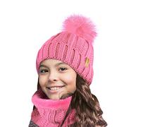 TOSKATOK Bambini Ragazze Inverno Rib Seed Stitch Termico Caldo Accogliente Foderato In Pile Scaldacollo Snood Sciarpa con Cappello Set
