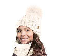 TOSKATOK Bambini Ragazze Inverno Rib Seed Stitch Termico Caldo Accogliente Foderato In Pile Scaldacollo Snood Sciarpa con Cappello Set