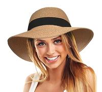 TOSKATOK Cappello da Spiaggia da Sole in Paglia da Donna UPF 50+ Protegge dai Raggi UV, Tesa Larga, Impacchettabile per Viaggi e Vacanze