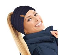 TOSKATOK® Cappello Invernale con codino e Chignon spettinato a Coste, da Donna, Tinta Unita