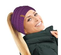 TOSKATOK® Cappello Invernale con codino e Chignon spettinato a Coste, da Donna, Tinta Unita