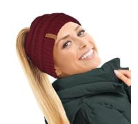 TOSKATOK® Cappello Invernale con codino e Chignon spettinato a Coste, da Donna, Tinta Unita
