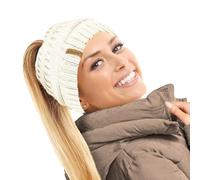 TOSKATOK® Cappello Invernale con codino e Chignon spettinato a Coste, da Donna, Tinta Unita