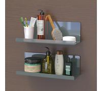 Toski - Mensola da parete, senza fori, in acrilico, 2 pezzi, grigio, 30 cm, da cucina, da appendere, da incollare, mensola sospesa per esporre libri, foto, per il bagno, scaffale da parete