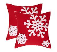 Tosleo Set di 2 federe per cuscini con fiocco di neve, 45 x 45 cm, decorazione natalizia rossa, in tela, morbide, per divano, camera da letto, auto