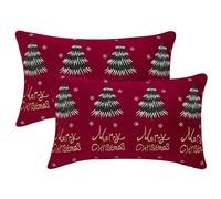 Tosleo Set di 2 federe per cuscini natalizi in velluto con scritta "Merry Christmas Tree", 30,5 x 50,8 cm, colore: Rosso