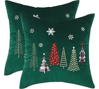 Tosleo Set di 2 federe per cuscino con ricamo natalizio, 50,8 x 50,8 cm, in velluto, motivo alberi di Natale, colore: verde bosco, federe per cuscini quadrate, morbide e quadrate