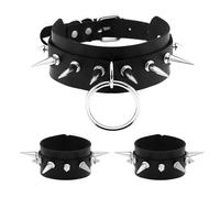 Tosmifairy Set girocollo e braccialetti in pelle con borchie in stile punk spigoloso, collare gotico regolabile con braccialetti abbinati, regalo gioielli vintage