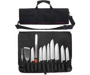 Tosnail Borsa arrotolabile per coltelli da chef, resistente con 21 scomparti e 1 grande tasca con cerniera, manico e tracolla per il trasporto, custodia multifunzione per viaggi, campeggio