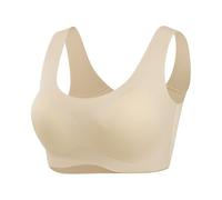TOSOFT Reggiseno Sportivo Da Notte In Vera Seta Con Supporto Confortevole Da Donna Senza Ferretti Senza Cuciture Con Coppe In Lattice E Copertura Completa(Light Beige,M)