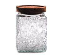 TOSSOW - Barattolo in vetro con coperchio in bambù, 750 ml, ermetico, con coperchio, perfetto per conservare cereali, pasta, zucchero, fagioli, spezie (fiore del sole)