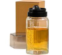 TOSSOW Dispenser di miele in vetro per vasetti di miele e sciroppo, contenitore con coperchio e beccuccio in plastica senza gocciolamento, dispenser di olio per aceto per cucina domestica (350 ml)