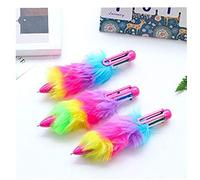 TOSSPER 3pcs Retrattile Penna a Sfera Carina Penna Arcobaleno di Plastica con Soffice Peluche Colorato Peluche per Ufficio Creativo Penna 6 Colori 0.7mm