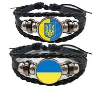 TOSSPER Bracciale Ucraino, 2 Pezzi Multistrato Bandiera Ucraina Simbolo Fascino in Pelle Bracciale Gioielli per Uomini Donne