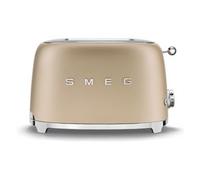 Smeg, Tostapane 2x2 TSF01CHMEU, 2 Scomparti da 36mm, 6 Livelli di Doratura, Funzione Riscaldamento, Scongelamento e Bagel, Espulsione Automatica del Pane, Cassetto Raccoglibriciole, 950W, Champagne