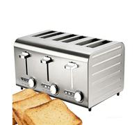 Tostapane Commerciale 2/4/6 Fette per Ristorante, Macchina per il Pane Inossidabile, con 7 Livelli di Doratura, Sollevamento Automatico, Fessure Extra Larghe da 3,8 cm, Vassoio Briciole Rimo 6-pieces