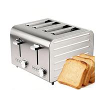 Tostapane Commerciale 2/4/6 Fette per Ristorante, Macchina per il Pane Inossidabile, con 7 Livelli di Doratura, Sollevamento Automatico, Fessure Extra Larghe da 3,8 cm, Vassoio Briciole Rimo 4-pieces