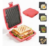 Tostapane per Microonde,Tostapane Micro con Piastre in Alluminio Rimovibili e Guscio in Silicone, tecnologia Heatwave, piastra antiaderente, per cucinare 13 x 13 cm (Rosso)