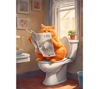 TOSTOG 5D DIY Diamond Painting Kit Completo,Gatto Che Legge Giornale Rotondo Diamond Art Kit per Adulti e Principianti,Ricamo a Punto Croce Painting Pittura Decorazione Casa 30x40cm