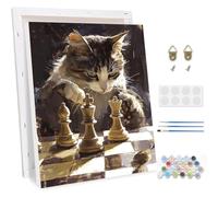 TOSTOG Dipingere con i Numeri per Adulti con Telaio,Gatto E Scacchi Paint by Numbers Kit Fai da te Olio la Pittura di Numeri Kit Decora la casa Regalo 30x40cm