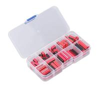 Tosuny 45Pcs Kit Assortito Interruttori Dip per Circuito PCB Breadboard | Gruppo levetta compatto, involucro rosso , varietà di 9 posizioni, unità di programmazione del progetto, custodia inclusa