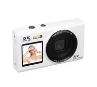 Tosuny Camera Digitale Compact 5K, Fotocamera con Doppio Schermo e Zoom 18x, 35 Mm Equivalente per la Creazione di Contenuti, Webcam WiFi HDMI con Flash per la Fotografia di Viaggio (WHITE)
