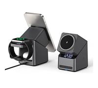 Tosuny Stazione di Ricarica Wireless 4 in 1, Supporto di Ricarica Magnetica Veloce da 15 W con Display Orologio, Rotazione di 180°, Compatibile con M agsafe, per Telefono IOS/auric