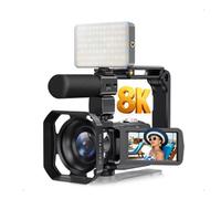 Tosuny Videocamera 8K con Foto da 64 MP, Videocamera WiFi con Zoom Digitale 18X con Touch Screen da 3 Pollici, Microfono Esterno, Stabilizzazione a 6 Assi per Vlogging