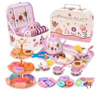 TOSUTO 52 pezzi set da tè per bambini,Set da Tè Giocattoli,Accessori Cucina Bambini,Dessert Giocattoli,giocattoli da cucina per bambini con tazze,piatti e accessori,per bambine di 3,4,5,6,7 anni