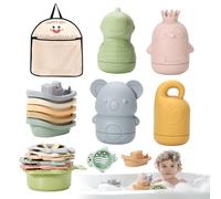 TOSUTO Giocattoli da Bagno,15 Pezzi Giochi Bagnetto Animali in Silicone per Bambini 1 2 3 Anni,Giochi Vasca da Bagno con Animali Spruzzano,Barche e Rete di Stoccaggio,Senza Muffa,Regalo per Neonato