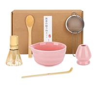 TOSUTO Matcha Set,macha tea kit con Ciotola (Design a Becco d'Aquila),Frusta Matcha di Bambù,Setaccio,Cucchiaio & Accessori,Set Regalo per Appassionati di Matcha,Uso in Casa,Ufficio o Cucina (Rosa)
