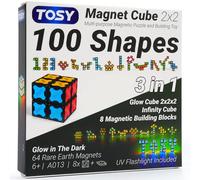 TOSY Cubo magnetico 2x2-72 magneti, giocattolo 2 in 1: 2x2 cubo puzzle per principianti e cubo infinito personalizzabile, incandescente, accessorio torcia UV, giocattolo Fidget/sensoriale/vapore,