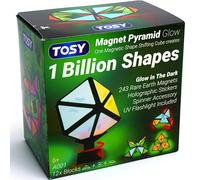 TOSY Magnete piramide Glow - 1 cubo si trasforma in 1 miliardo di forme, 12 pezzi, 243 magneti in terre rare, incandescente, design olografico piastrelle puzzle creativo giocattolo STEM/STEAM