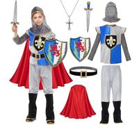 TOSZOLY Costume Cavaliere Bambino, Costume Cavaliere Medievale con Cape Casque Épée Bouclier, Costume Carnevale Cavaliere, Regalo per Bambino, Costume Cavaliere per Compleanno Cosplay (XL, 7-8 Anni)