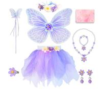 TOSZOLY Costume da Fata Bambina, Set 8 Pezzi con Ali di Farfalla, Tutu, Corona, Bacchetta Magica e Gioielli, Vestito da Principessa per Halloween, Carnevale, Compleanni, Regalo 3-6 Anni