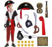 TOSZOLY Costume Pirata Bambino, Vestito Pirata Bambini con Cappello Pirata Accessori, Piratas Cosplay Vestiti Carnevale, Vestito Piratas Bambini per Cosplay Party Halloween Natale (M (5-6 Anni))