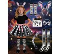 TOSZOLY Costume Principessa per Bambina, Costume Luminoso da Zebra con Orecchie, Guanti, Papillon, Coda, Adesivi per il Viso, Costume per Halloween, Natale, Carnevale, Compleanno, Cosplay